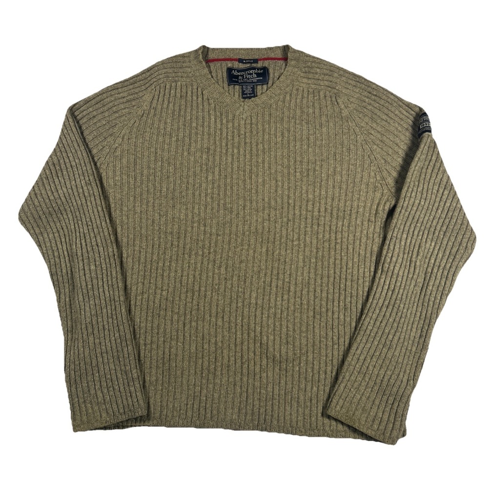 Abercrombie & Fitch Sweater Mens L Olive Muscle Fit Ribbed Cotton Wool‎ V-Neck